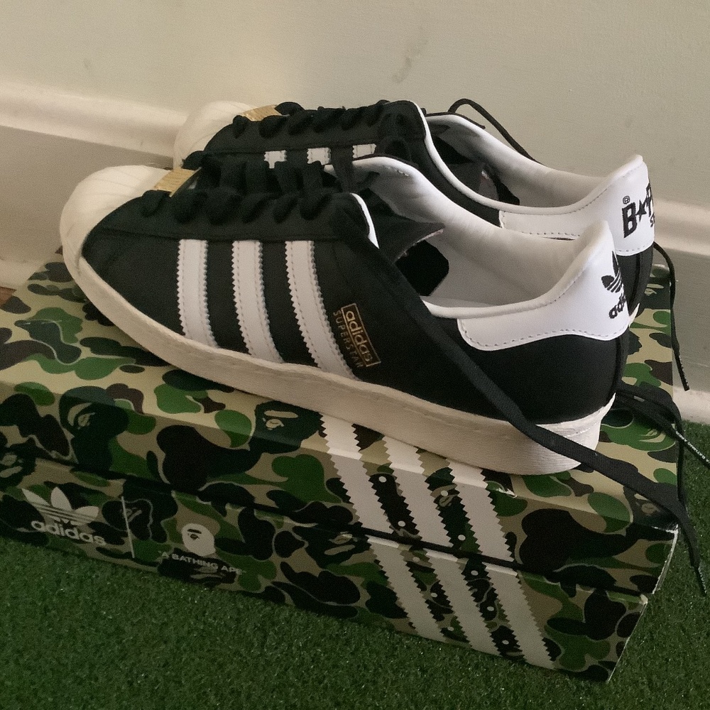 Size 7.5 - Adidas Superstar 80s x A Bathing Ape - black